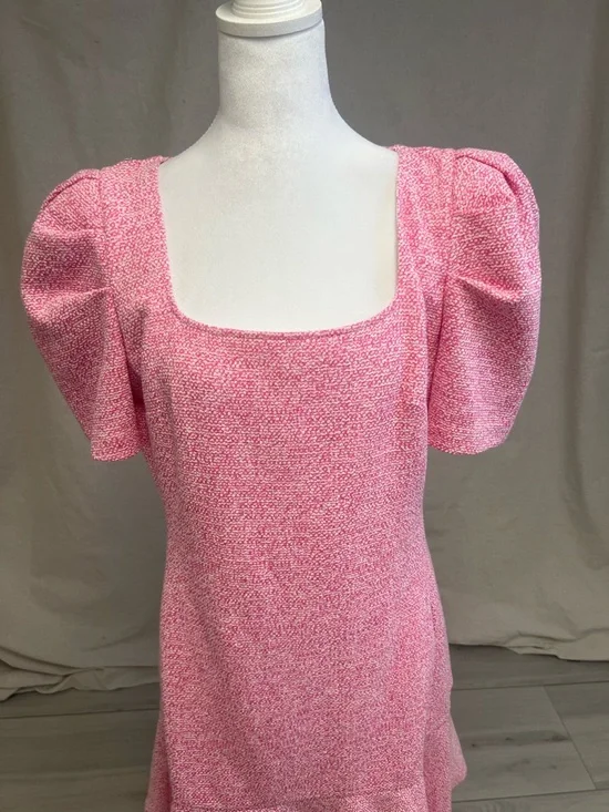 Karl Lagerfield Paris Tweed Puff-Sleeve Flounce Hem Dress Sz 10 Barbiecore - Picture 4 of 10